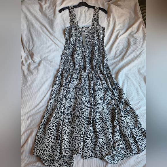 Jcrew Smocked Midi Dress Viscose In Spot Print Animal Spots Cream Black. - Picture 8 of 10